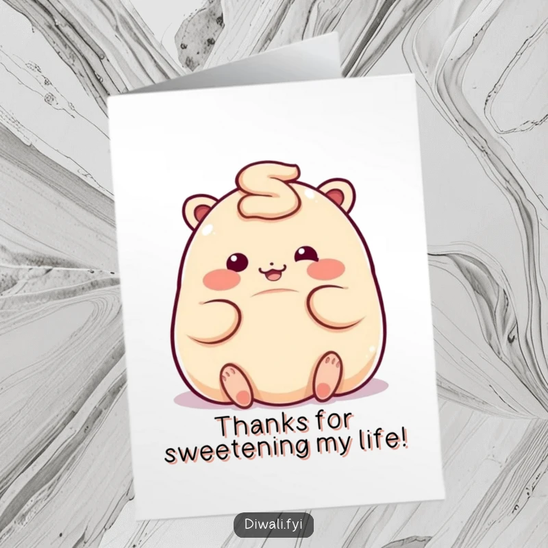 Free Printable Thank You Card: A plump ladoo character happily rolls, conveying a sweet and cheerful sense of thanks.