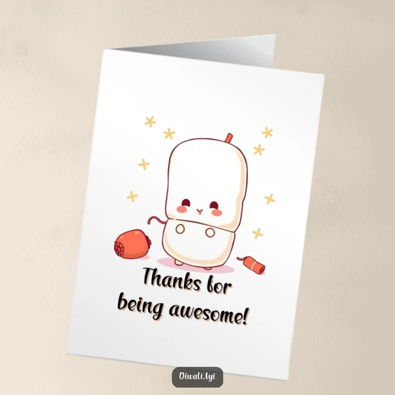 Free Printable Thank You Card: A small, curious firecracker character peeks shyly from behind another, conveying a gentle thank you.