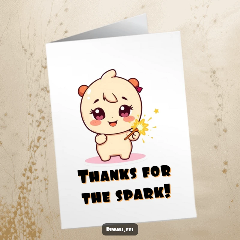 Funny Free Printable Thank You Card: A character with sparkly eyes proudly holds a firecracker, sending thanks with an explosive burst of joy.