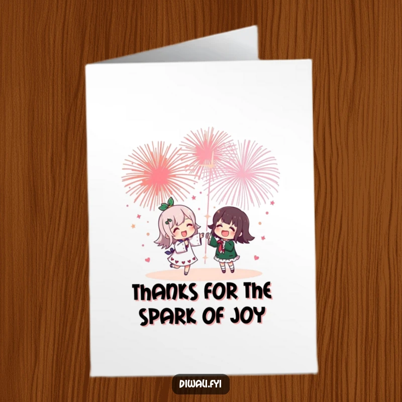 Funny Free Printable Thank You Card: Cheerful character sharing a dazzling fireworks display with a grateful friend.