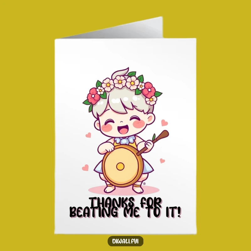 Free Printable Thank You Card: Drumming Garland Character - Cheerful Downloadable Gift