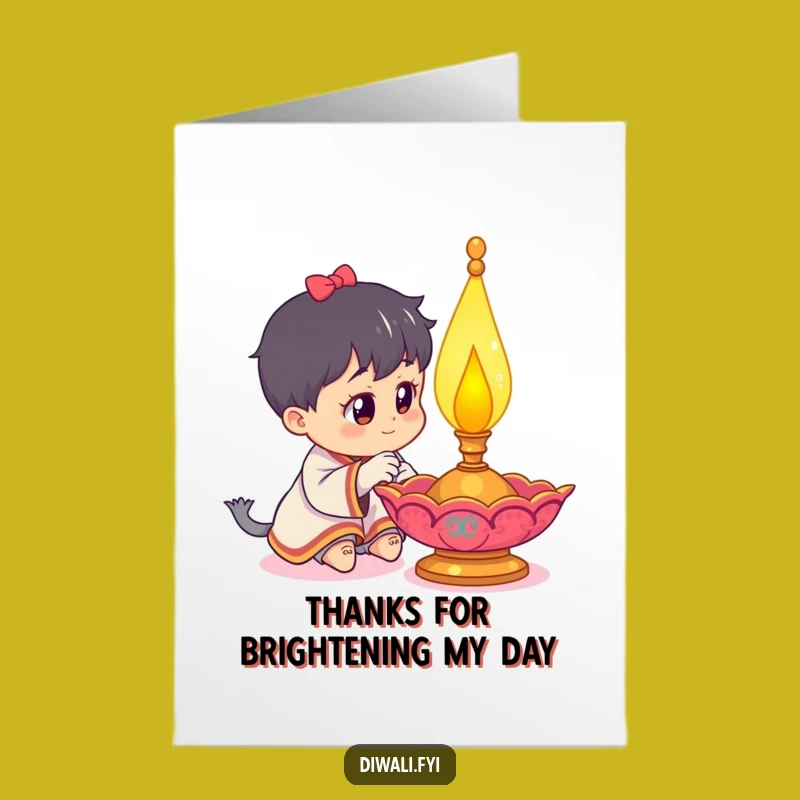 Free Printable Thank You Card: Curious Character & Diya Lamp Funny Downloadable Gift