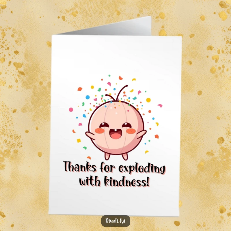 Funny Free Printable Thank You Card: A cheerful firecracker character erupts with confetti, expressing enthusiastic gratitude.