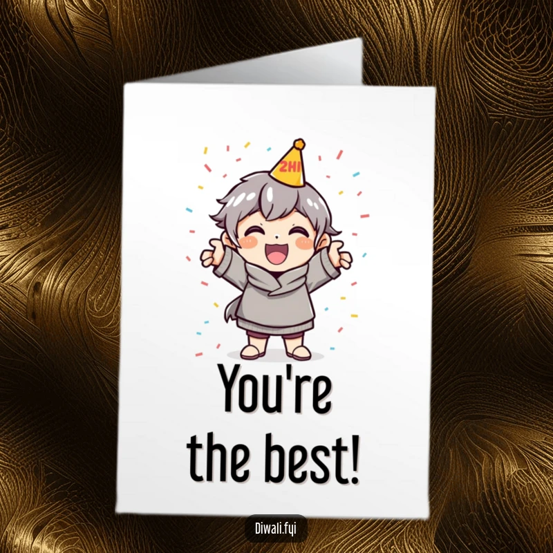 Funny Free Printable Thank You Card: A cheerful character striking a celebratory pose with confetti, expressing sincere thanks.