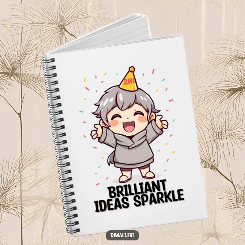Funny Celebration Notebook: A cheerful character strikes a celebratory pose with confetti, ready to hold your notes.