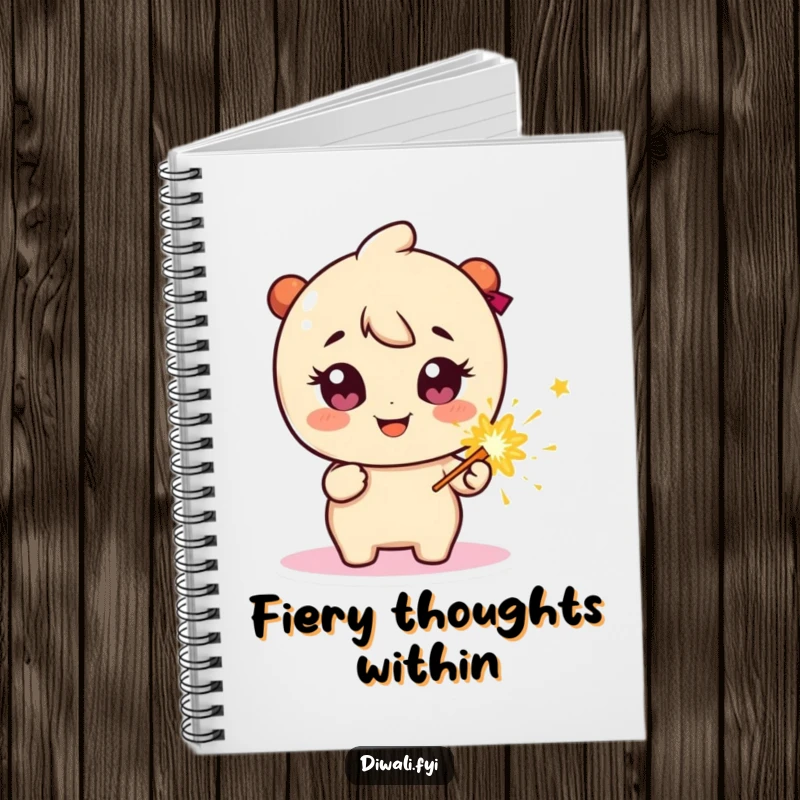 Funny Notebook: Happy character with sparkly eyes, holding a firecracker, perfect for journaling and notes.