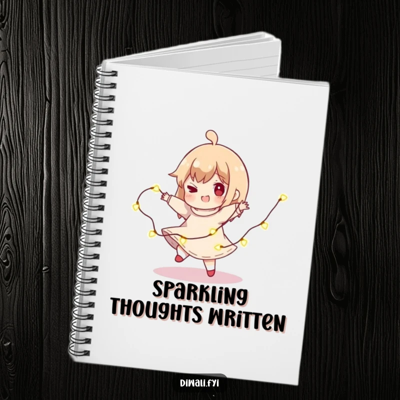 Funny Light Spin Notebook: A character playfully spins with lights, inspiring creativity with its bright and festive design.