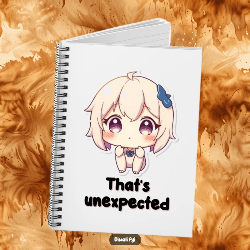 Funny notebook cover with a character's surprised expression, symbolizing new ideas and unexpected insights.