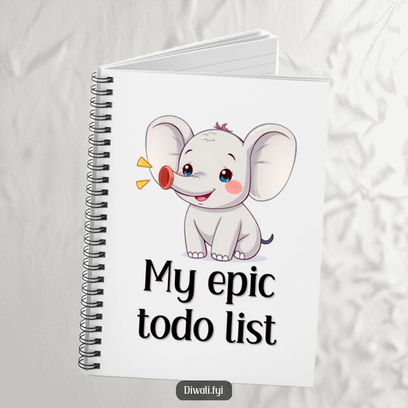 Funny notebook featuring an ecstatic elephant character gleefully trumpeting, providing a joyful space for writing, journaling, and creative brainstorming.