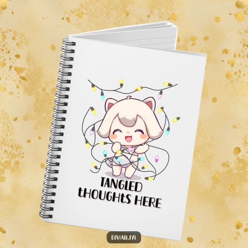 Funny Tangled Lights Notebook: A playful character is tangled in decorative lights, ready to hold your festive notes.