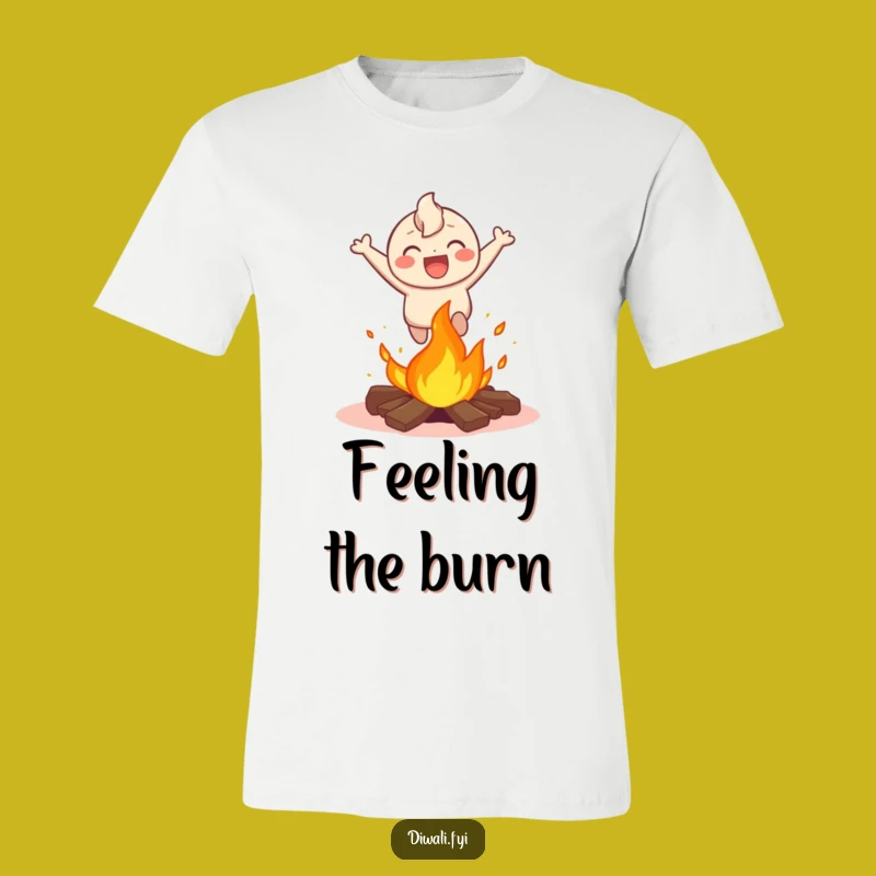 Funny Bonfire Leap T-Shirt - Happy Character's Energetic Fire Jump Tee