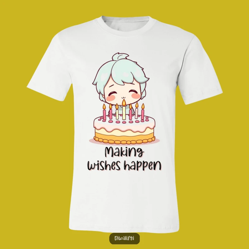 Funny Birthday Blowout T-Shirt - Smiling Character's Festive Cake Tee