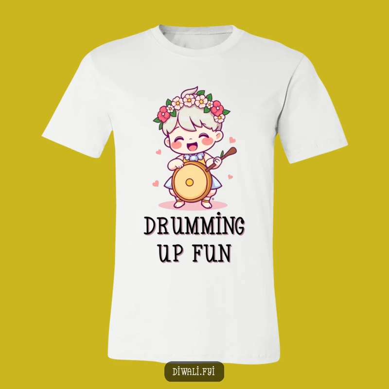 Funny Drummer T-Shirt: Character With Garland, Festive Beat, Hilarious Gift