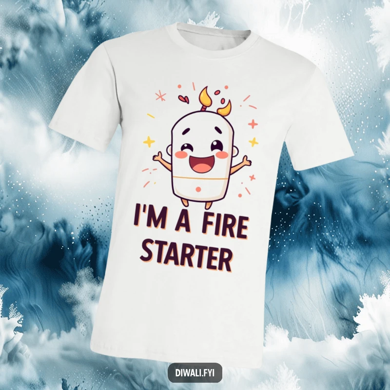Funny t-shirt featuring a mischievous firecracker character popping with happy excitement, designed for comfort and high-energy fun.