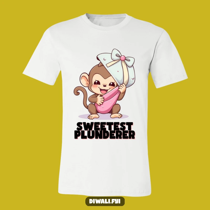 Funny Monkey Unwrap Candy Tee - Playful Shirt for Sweet Excitement