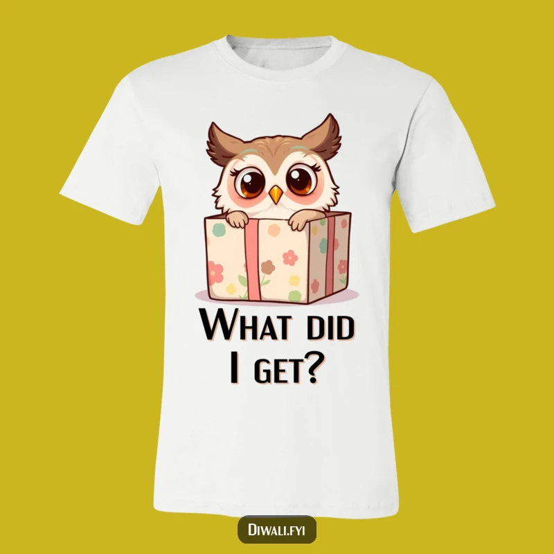 Funny Owl Surprise T-Shirt: Peeking Gift Box Design, Unique Funny Gift
