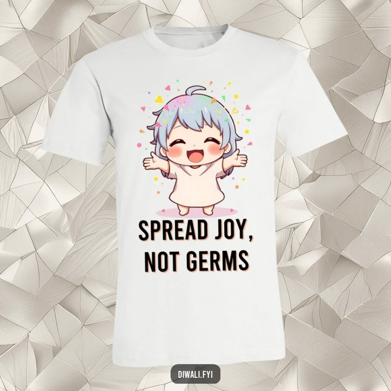 Funny Powder Scatterer T-Shirt: A character joyfully scattering colorful powder with both hands. Perfect funny gift.