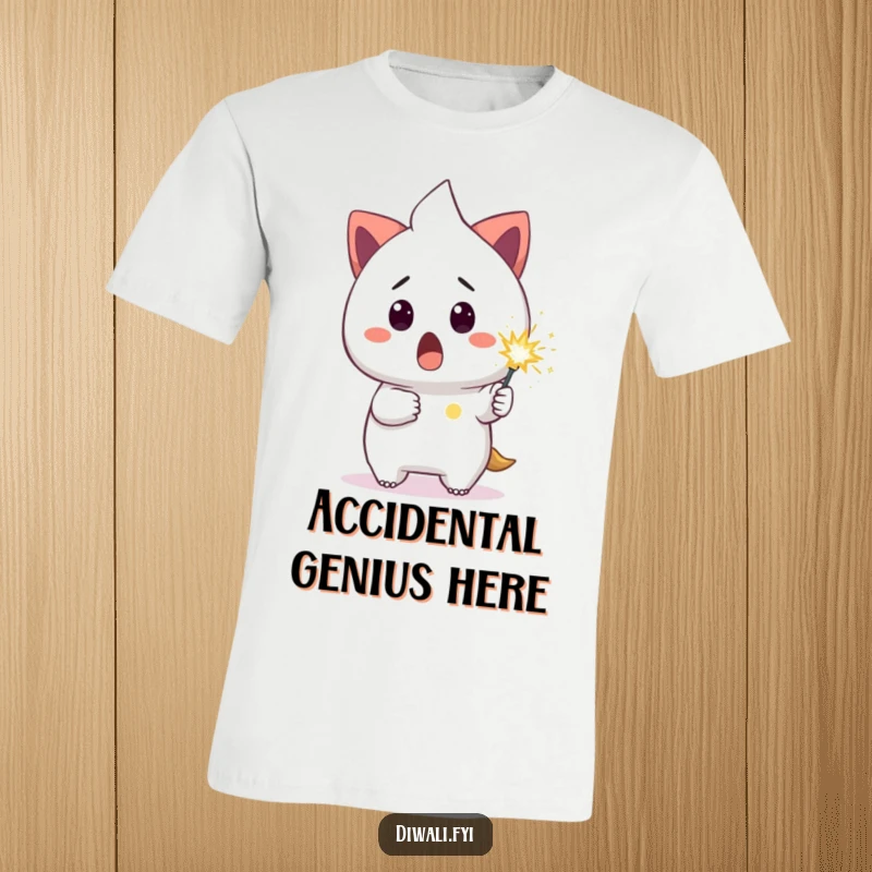 Funny T-shirt showcasing a surprised character holding a small, glowing sparkler, radiating delightful shock.