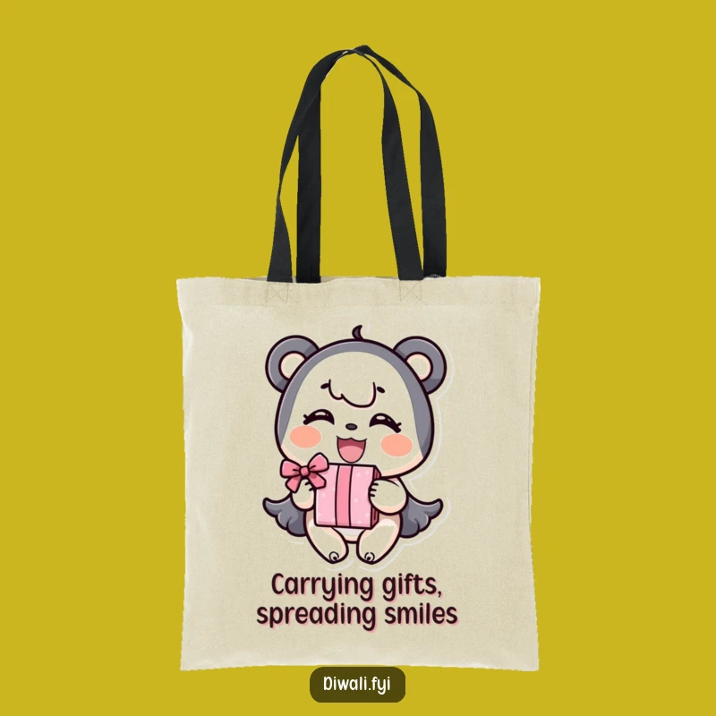 Funny Tote Bag: Happy Character Sharing a Gift with a Smile