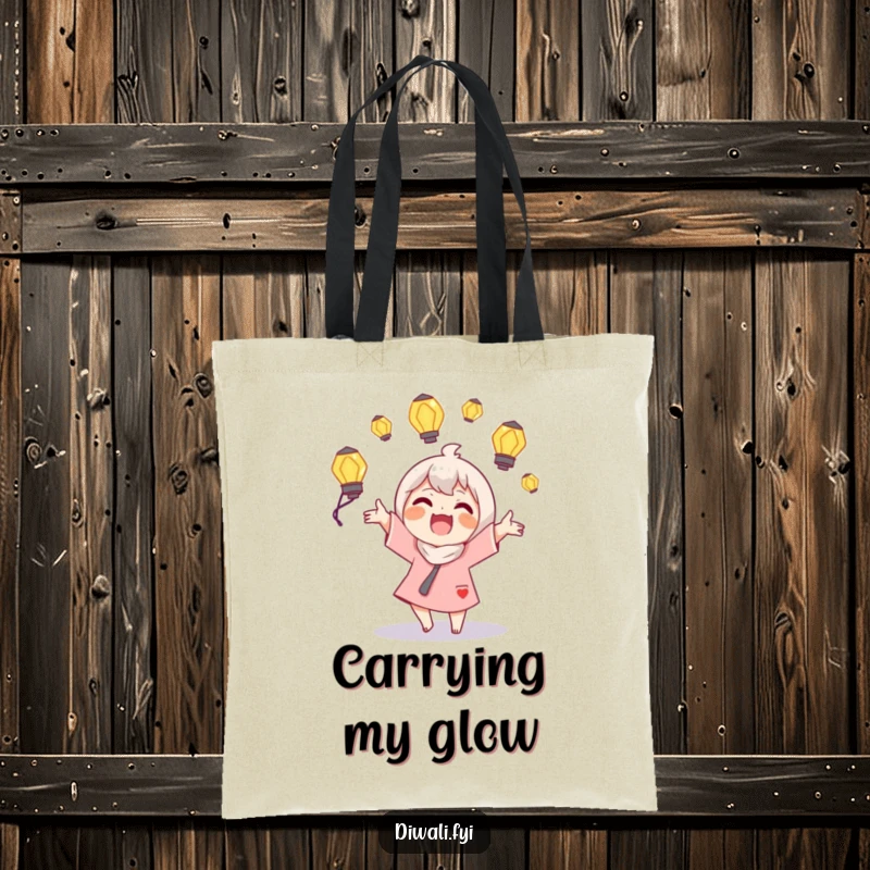Funny Juggling Lamps Tote Bag: A joyous character juggles glowing lamps, making it a vibrant and humorous accessory.