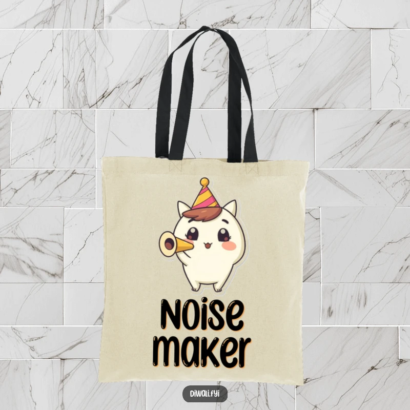 Funny Party Horn Tote Bag: A happy character blows a party horn with wide, excited eyes, ready for any celebration.
