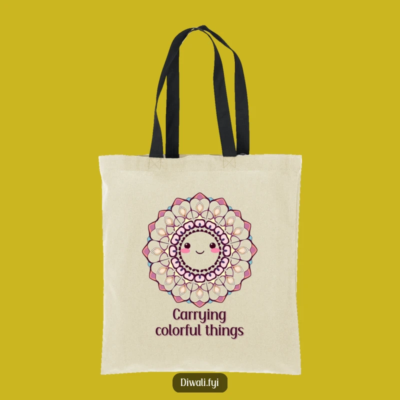 Funny Smiling Rangoli Tote Bag: Carry Color, Hilarious Indian Art, Perfect Funny Gift!